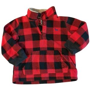 CARTER'S Black And Red Buffalo Plaid Fleece Quarter Button Up Sweater